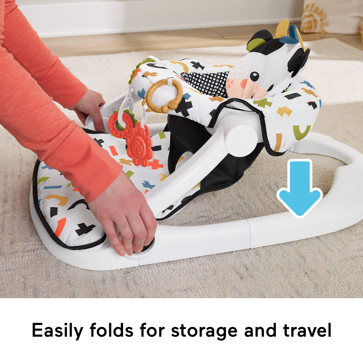 Fisher-Price Sit-Me-Up Floor Seat, Portable Baby Chair & 2 Developmental Newborn Toys, Cute Cow