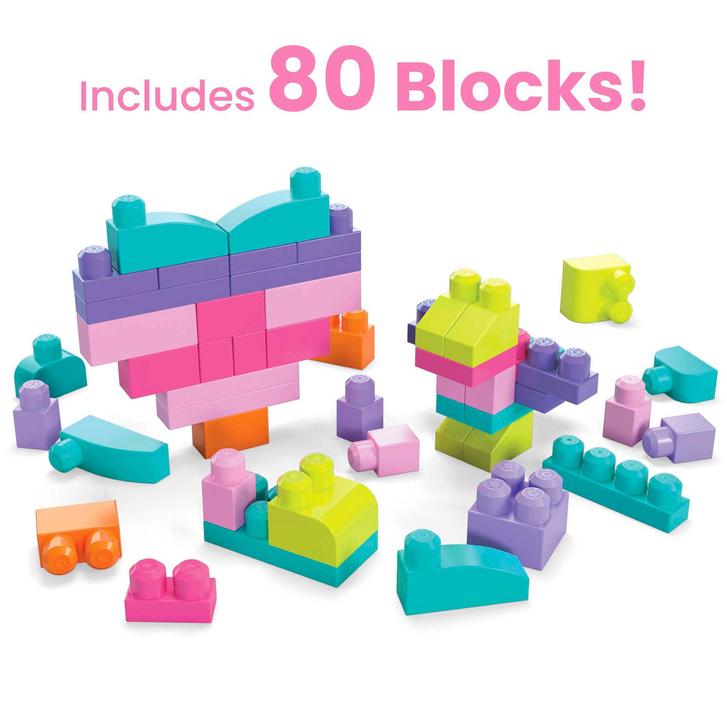 MEGA Bloks Fisher-Price Toy Blocks Pink Big Building Bag With Storage (80 Pieces) For Toddler