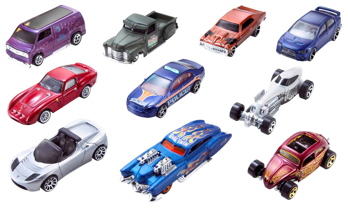 Hot Wheels Set Of 10 1:64 Scale Toy Trucks And Cars For Kids & Collectors