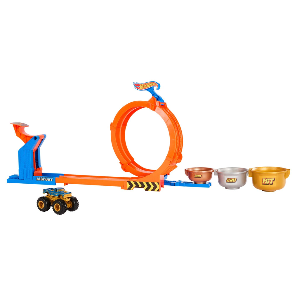 Hot Wheels Monster Trucks Pista de Brinquedo Troféu Bigfoot Giros Extremos