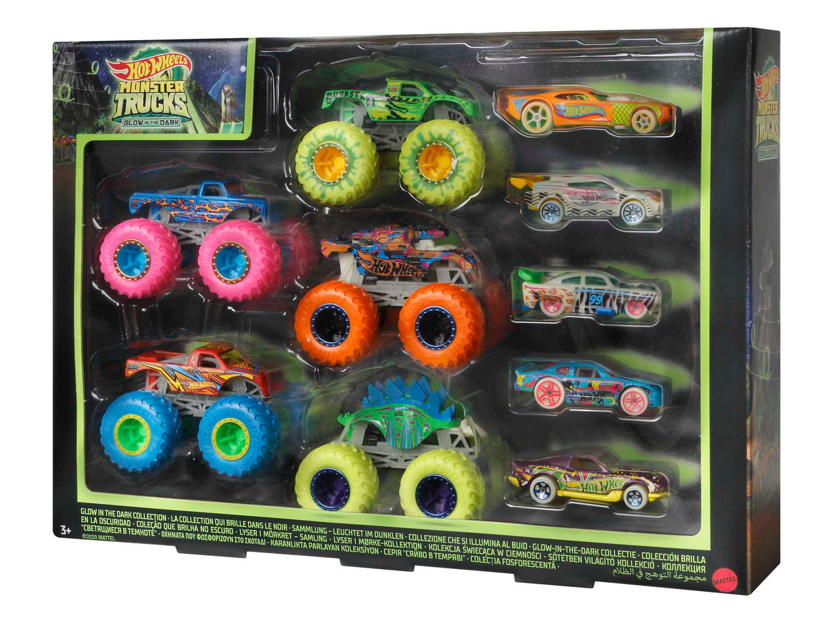 Hot Wheels Monster Trucks Coffret 10 Véhicules Phosphorescents