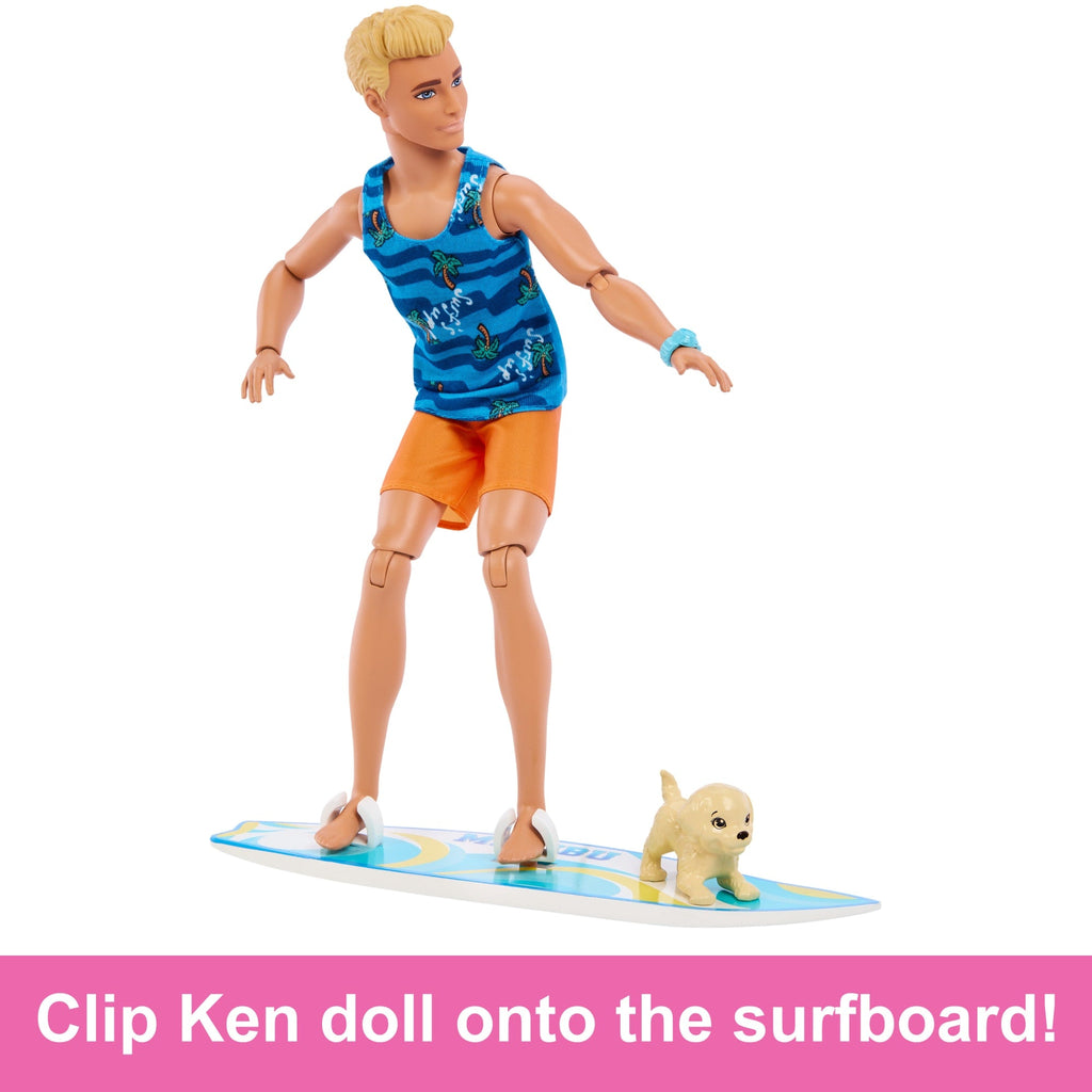 Ken Doll With Surfboard, Poseable Blonde Barbie Ken Beach Doll