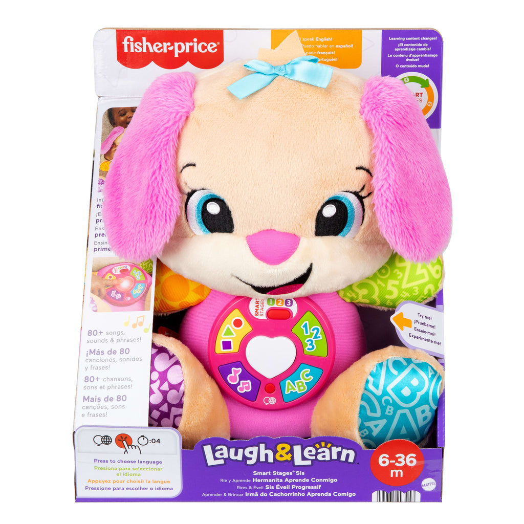 Fisher-Price Laugh & Learn Smart Stages Sis Pink Plush Baby Musical Learning Toy, Multilanguage Version