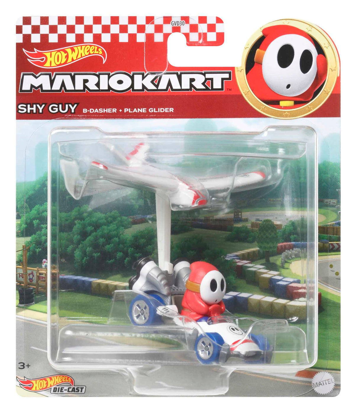 Hot Wheels Mario Kart Vehículo de Juguete Shy Guy B Dasher con Plane Glider