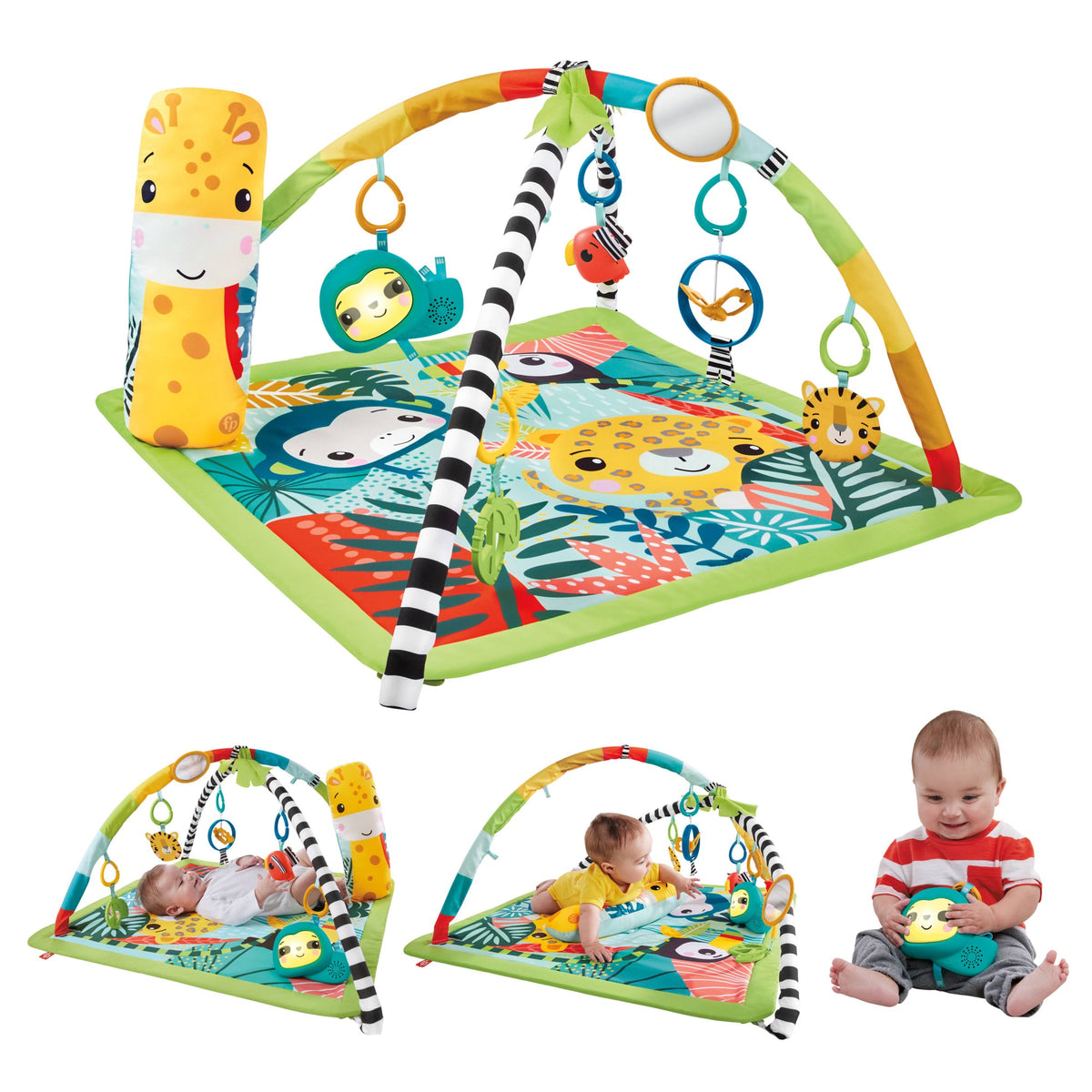 Fisher-Price Tapis D’Activités Sensorielles Amis de La Jungle 3 en 1