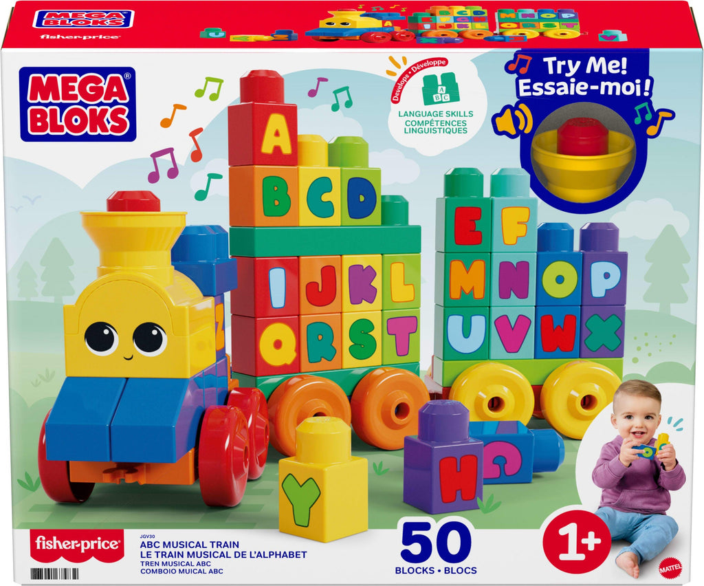 MEGA BLOKS First Builders ABC Musical Train Toy Building Blocks With Music (50 Pieces) For Toddler