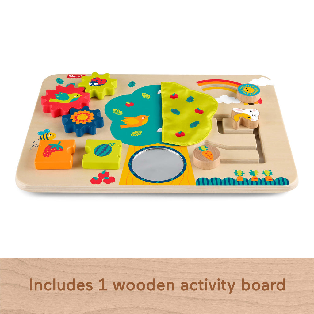 Fisher-Price Wooden Activity Station Baby Busy Board Toy For Developmental Play, 1 Wood Piece