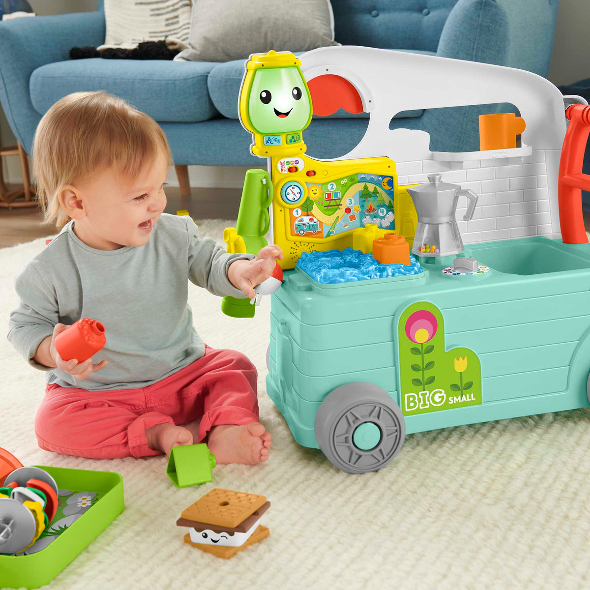 Fisher-Price Rires et Éveil Caravane en Balade 3 en 1, Centre D’Activités Musical Version Anglaise et Française
