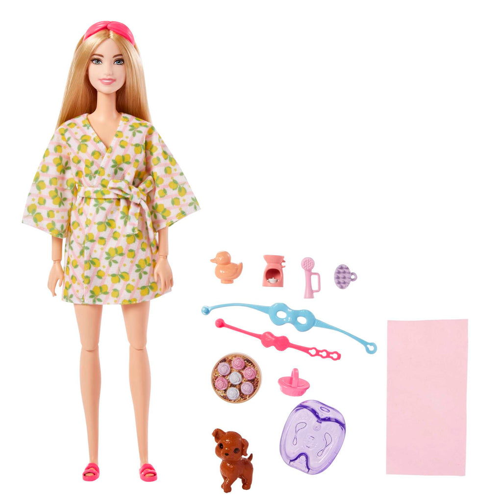 Barbie Self-Care Spa Day Possible Doll in Bathrobe With Puppy And Accessories