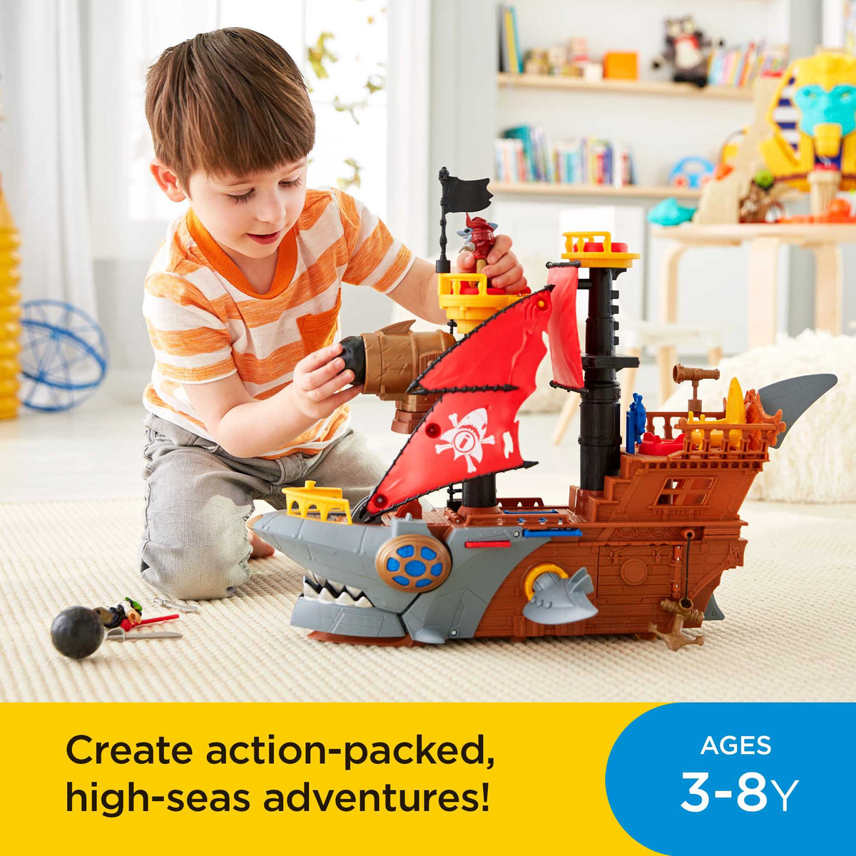 Imaginext Pirate Ship Playset With Shark Bite Action, 2 Pirate Figures, Preschool Toys, Child 3Y+