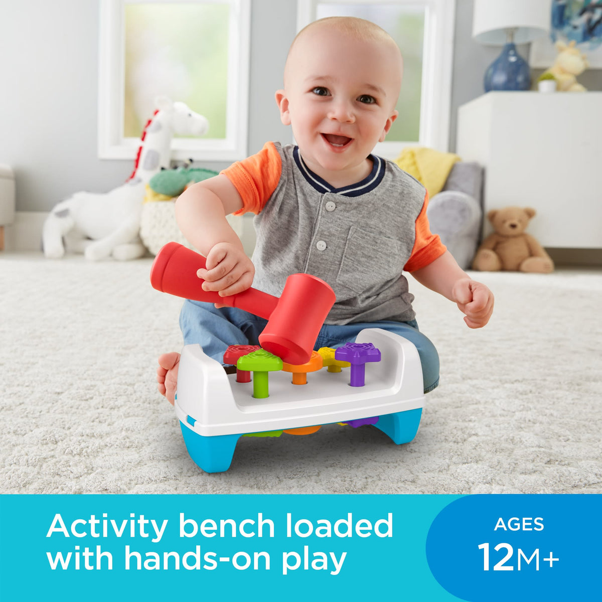 Fisher-Price Tap & Turn Bench Pretend Tools 2-Sided Toy For Infants And Toddlers
