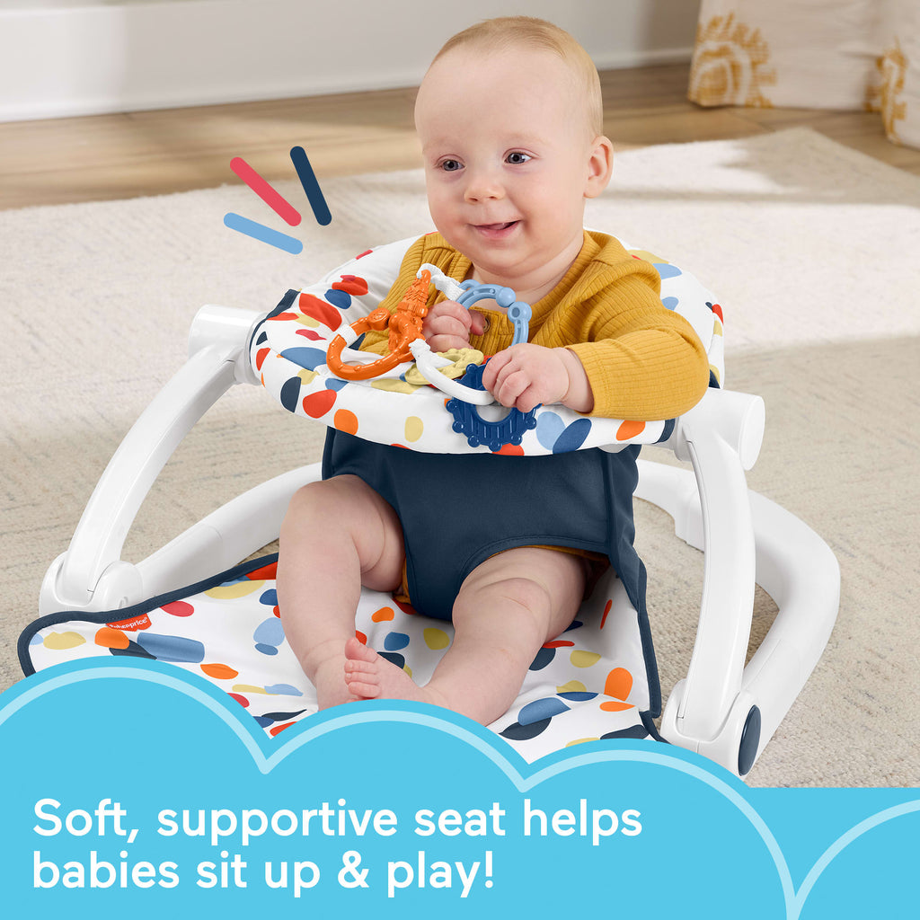 Fisher-Price Sit-Me-Up Floor Seat, Portable Baby Chair & 2 Developmental Newborn Toys, Darling Dots