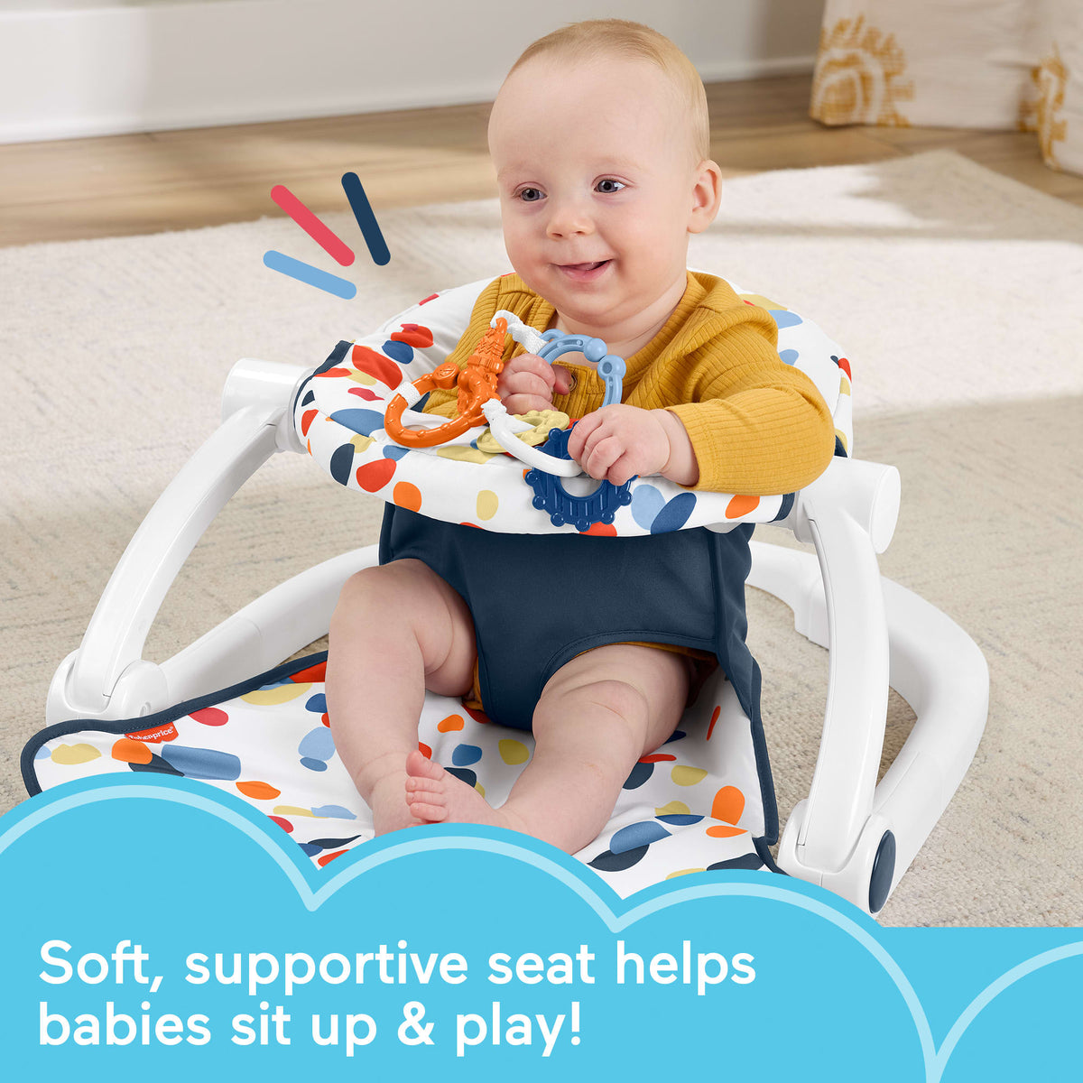 Fisher-Price Sit-Me-Up Floor Seat, Portable Baby Chair & 2 Developmental Newborn Toys, Darling Dots
