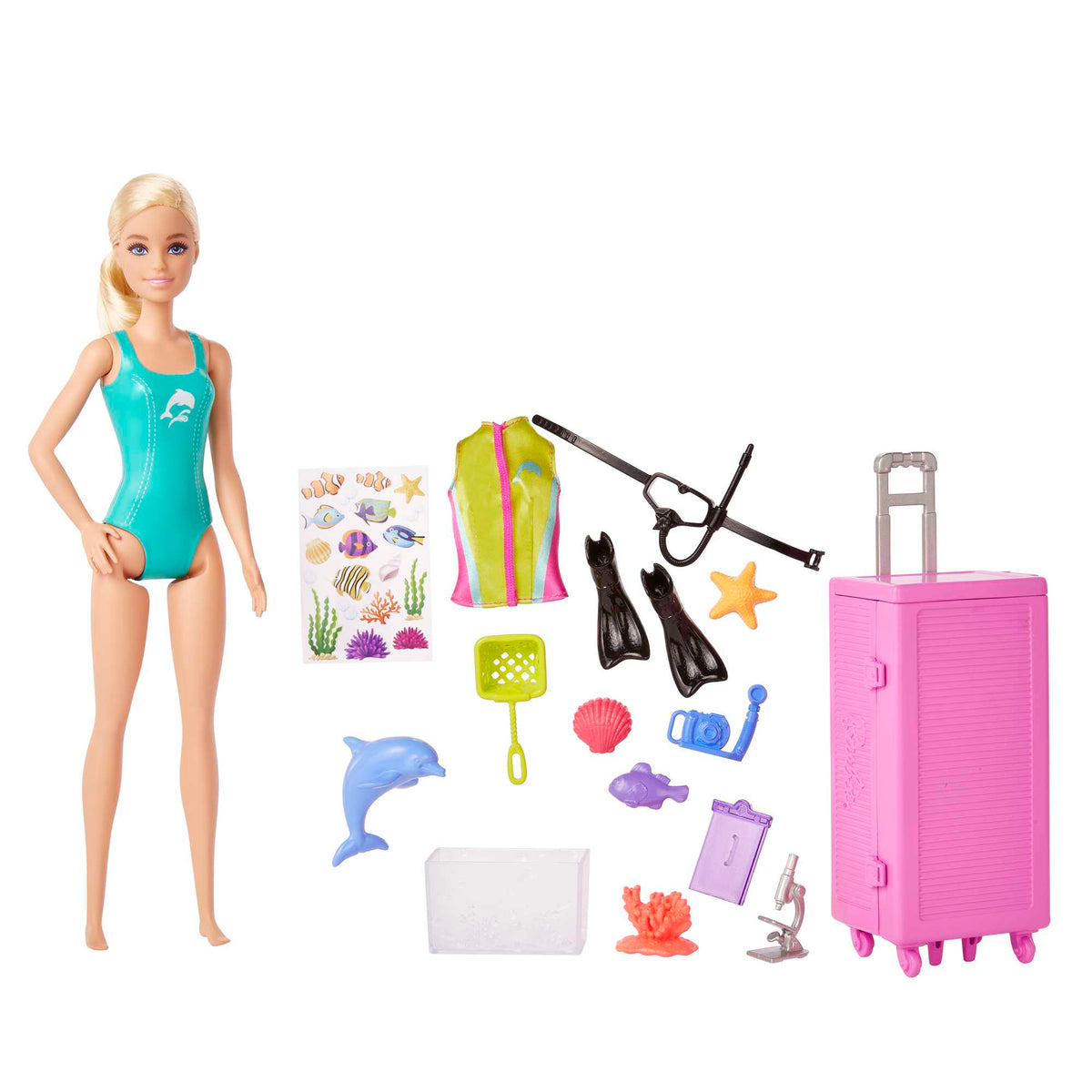 Barbie-Coffret Barbie Plongeuse, Poupée et Plus de 10 Accessoires