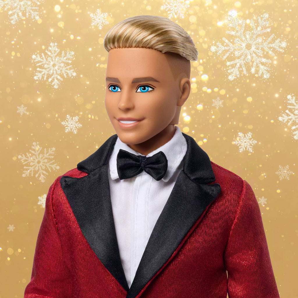 Barbie Signature 2026 Holiday Blonde Ken Collectible Fashion Doll Wearing Full Suit With Red Jacket