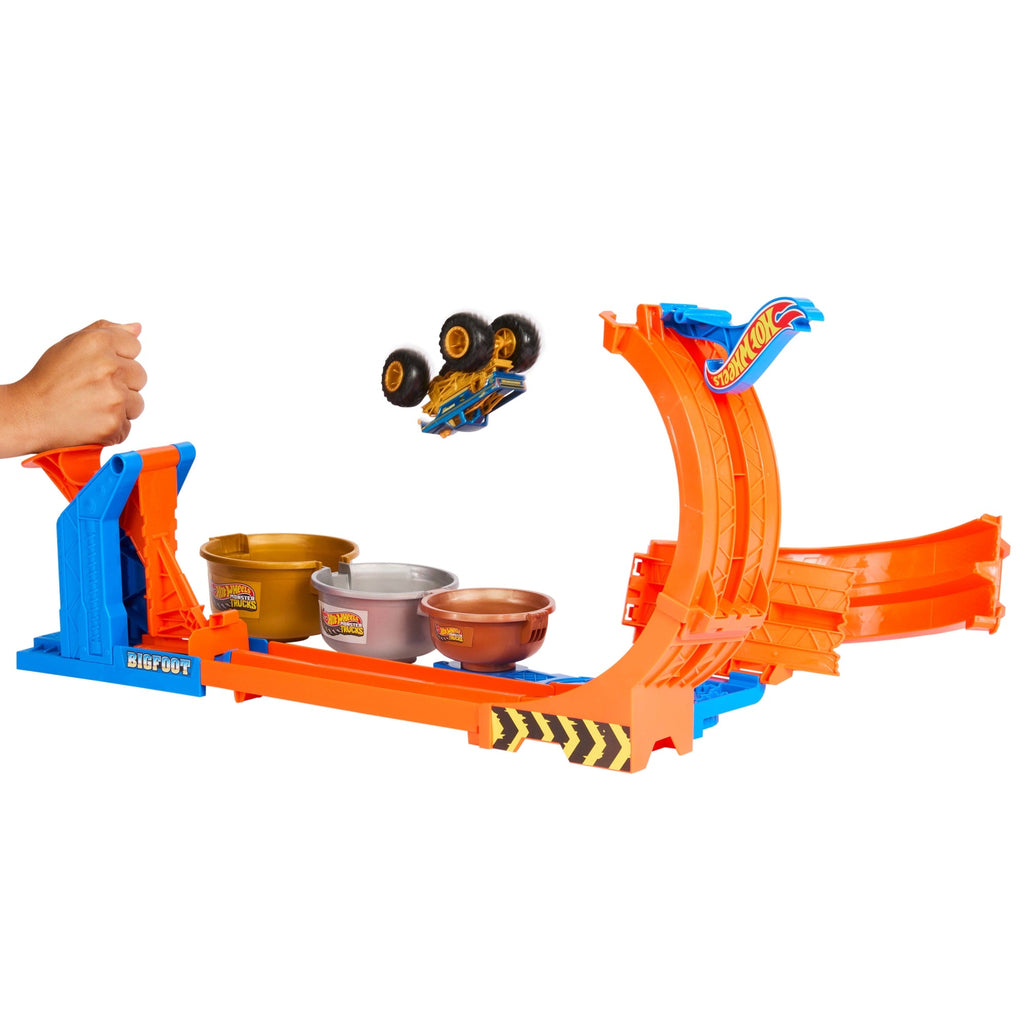 Hot Wheels Monster Trucks Pista de Brinquedo Troféu Bigfoot Giros Extremos