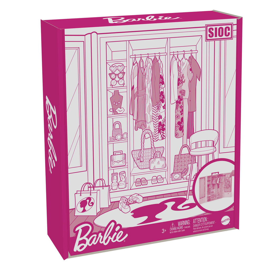 Barbie Coffret de Jeu Armoire Mode, 3 Tenues, Accessoires, 3-8 Ans