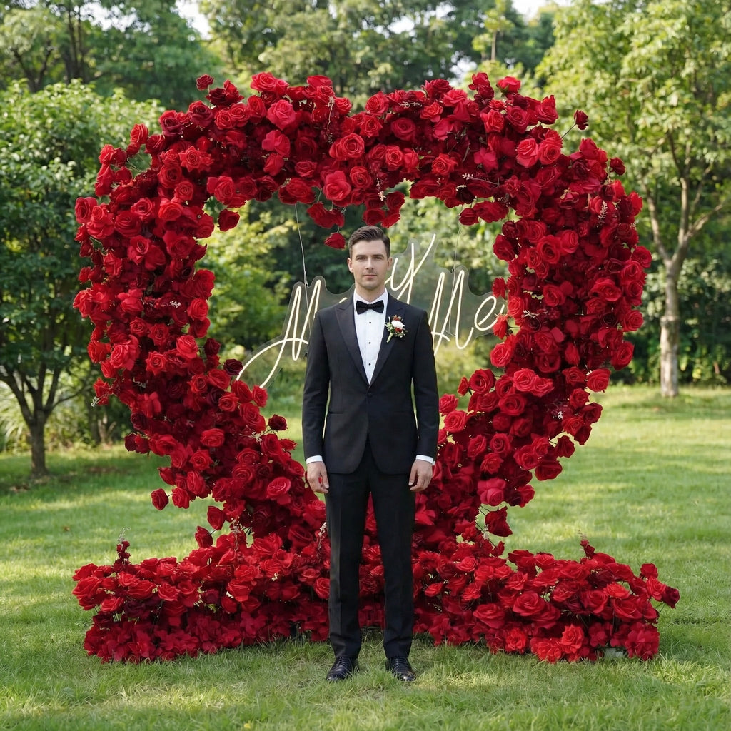 ValarFlowers Red Rose Heart - Shaped Floral Backdrop: A Romantic Proposal & Event Centerpiece-HA-405