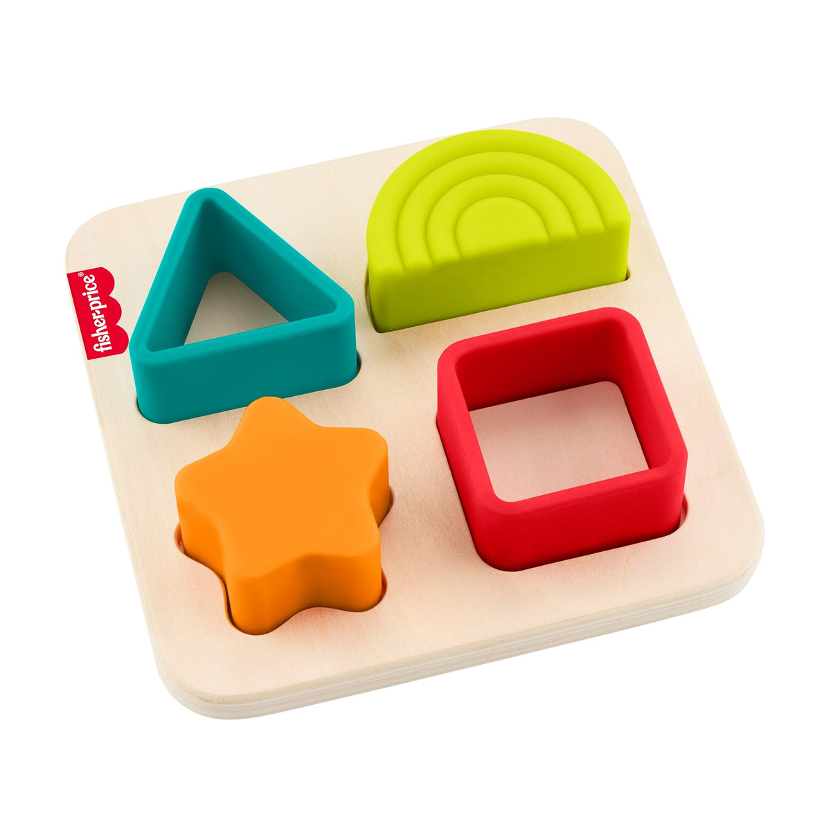 Fisher-Price Wooden Silicone Puzzle, Shape-Sorter Developmental Toy For Baby, 5 Pieces