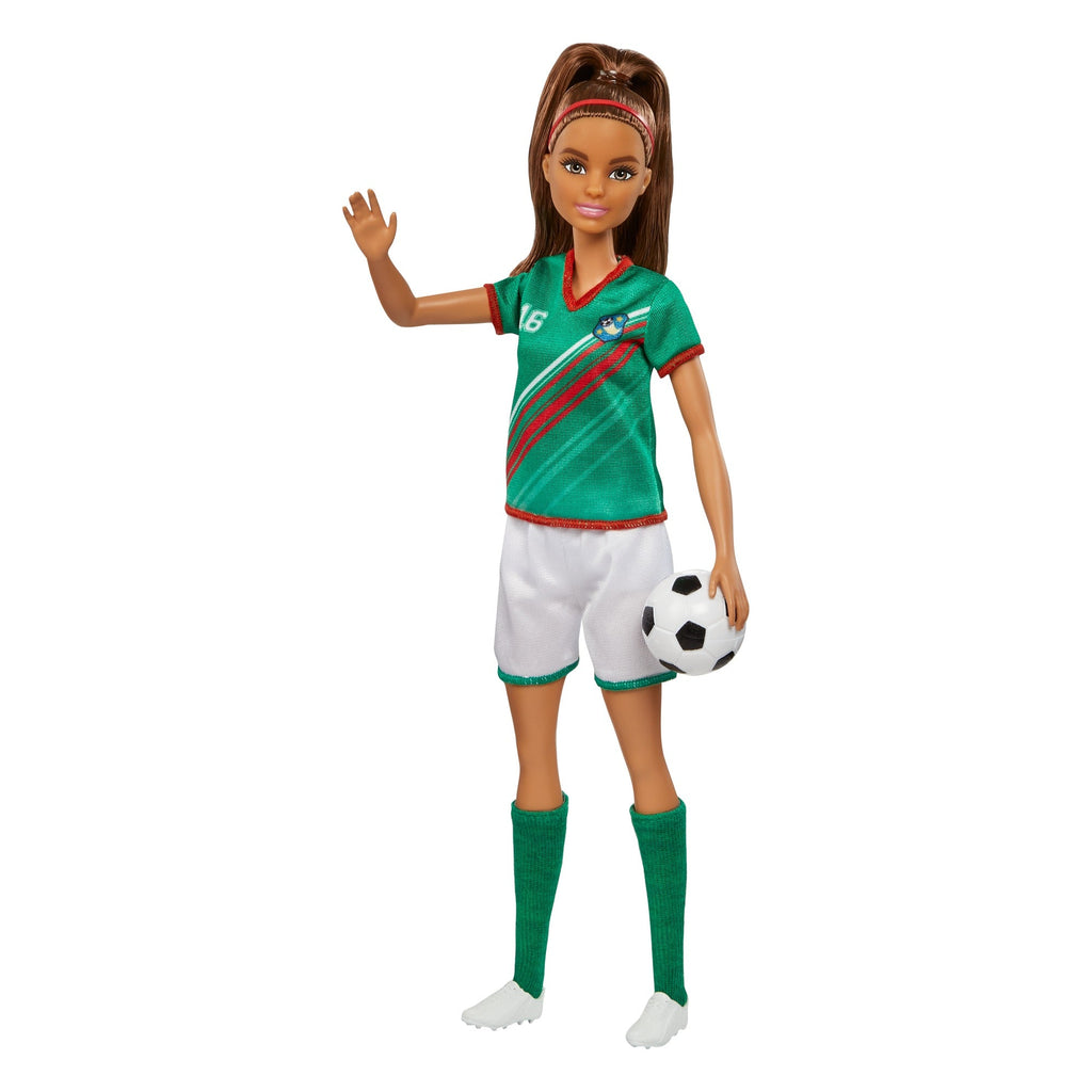 Barbie Profesiones Muñeca Jugadora de Fútbol Playera Verde