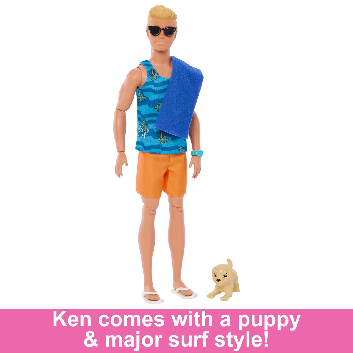 Ken Doll With Surfboard, Poseable Blonde Barbie Ken Beach Doll