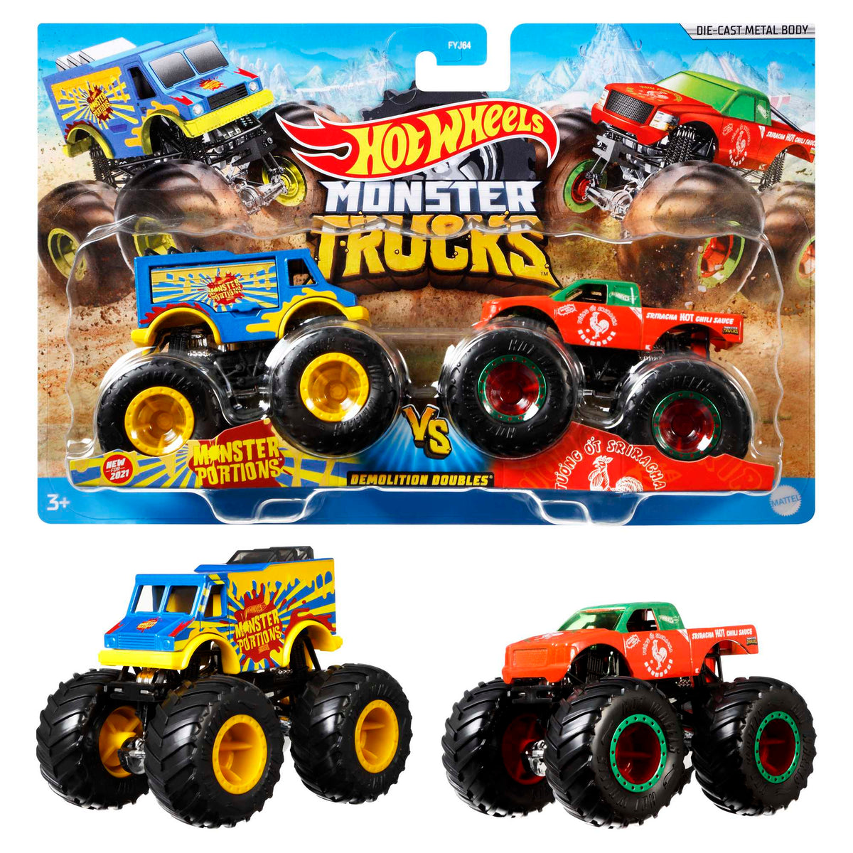 Hot Wheels Monster Trucks 1:64 Scale Demolition Doubles 2-Pack