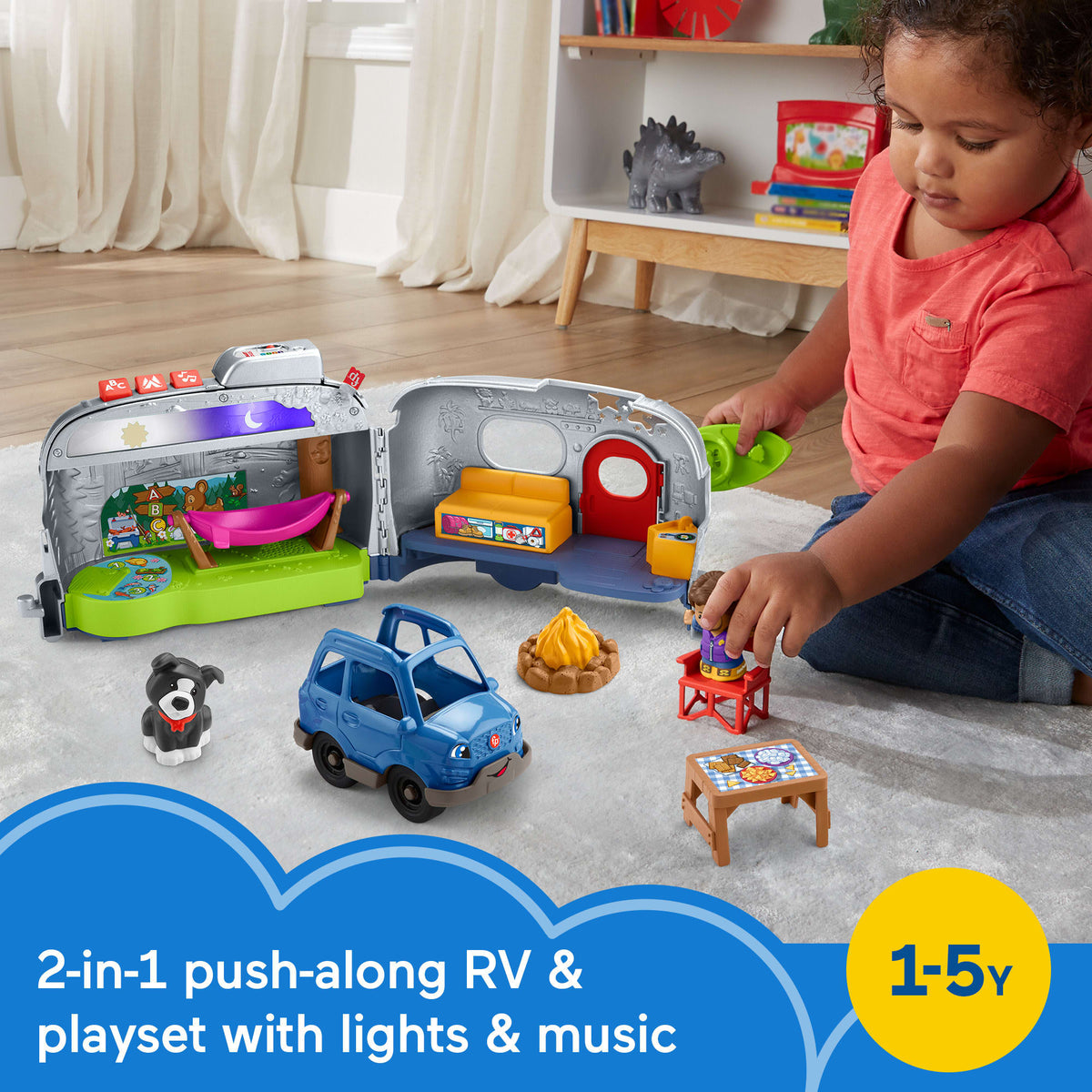 Fisher-Price Little People Light-Up Learning Camper Electronic Toy Rv For Toddlers, 8 Pieces