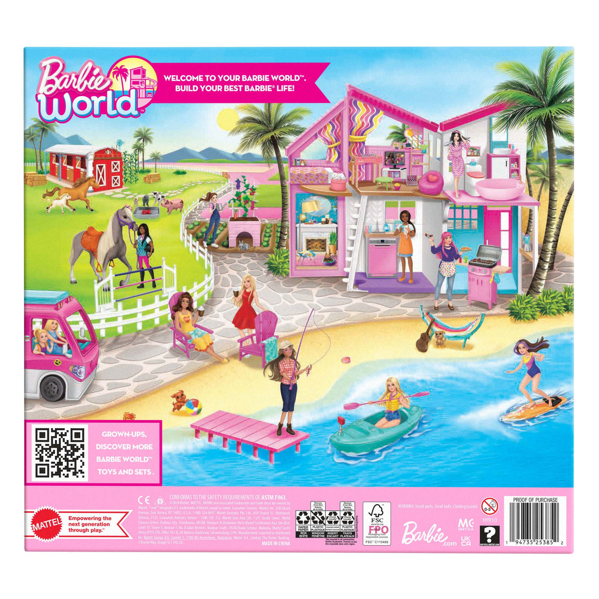 Barbie World Game Room Set With 19 Dollhouse Accessories including Furniture, Foosball Table & Pets