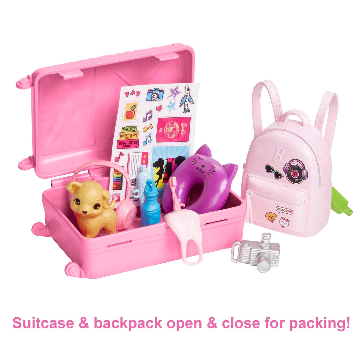 Barbie Doll And Accessories, Travel Set With Puppy