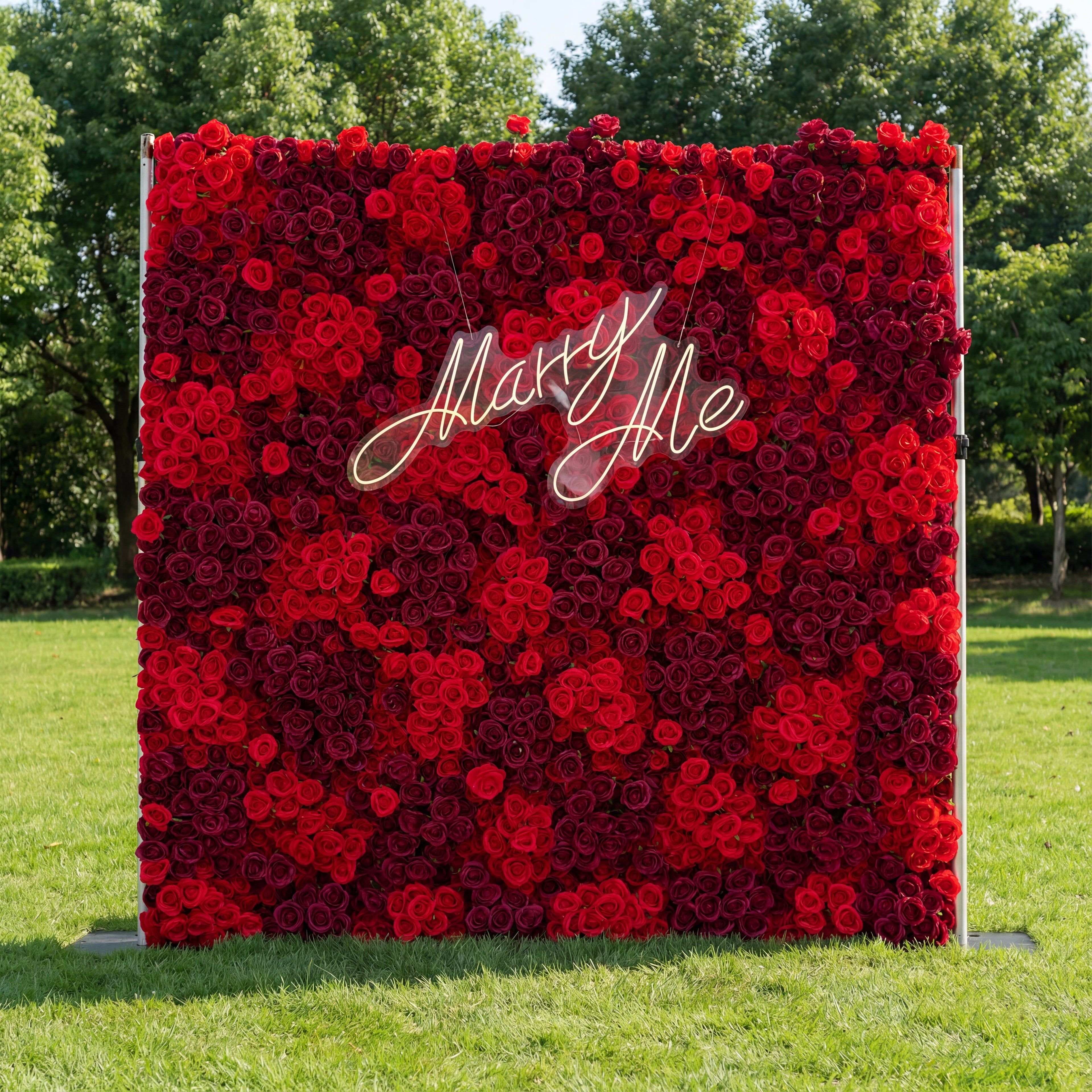 Valar Flowers Roll Up Fabric Artificial Flower Wall Crimson Coronation: A Regal Array of Red Roses Radiating Romance and Reverence-VF-172
