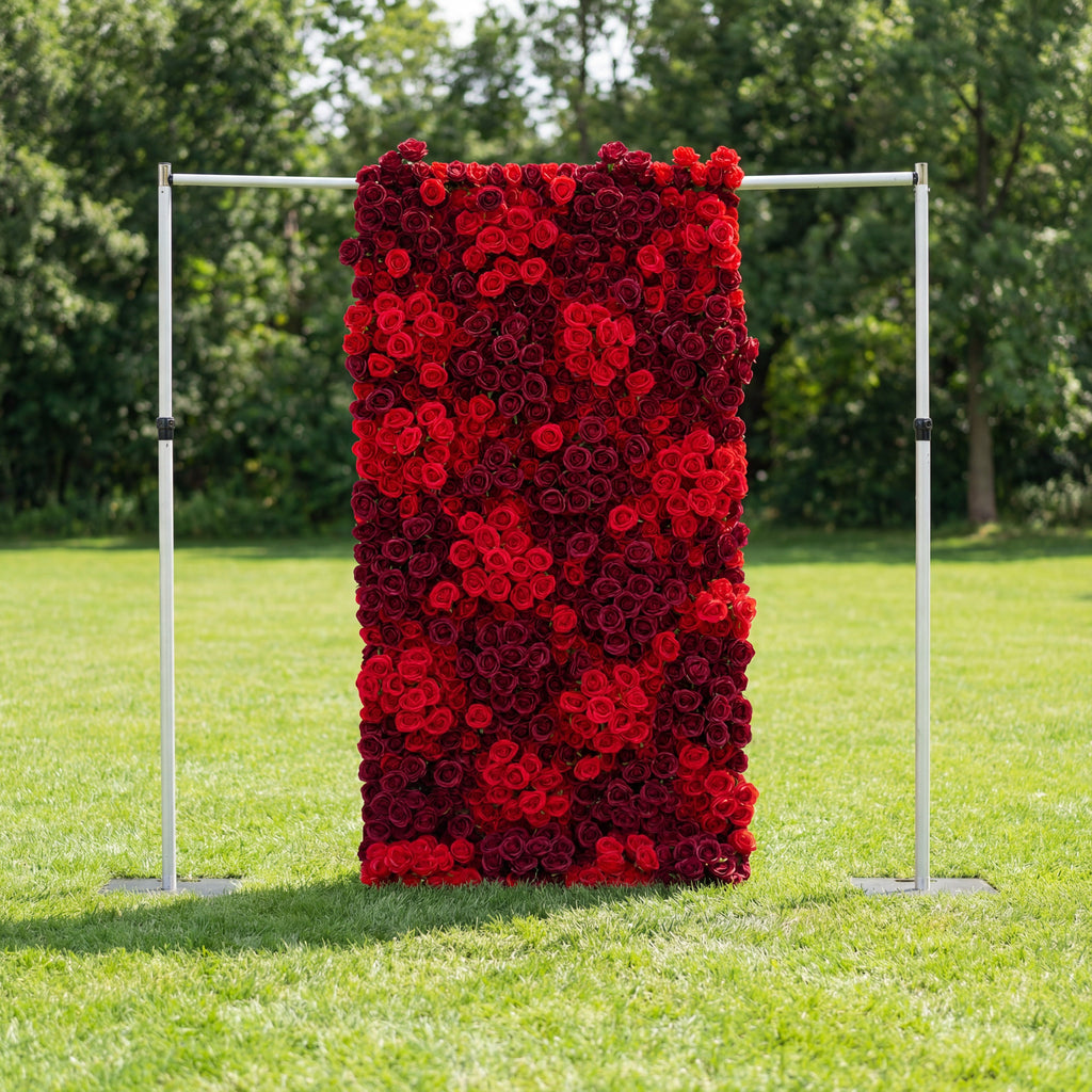 Valar Flowers Roll Up Fabric Artificial Flower Wall Crimson Coronation: A Regal Array of Red Roses Radiating Romance and Reverence-VF-172