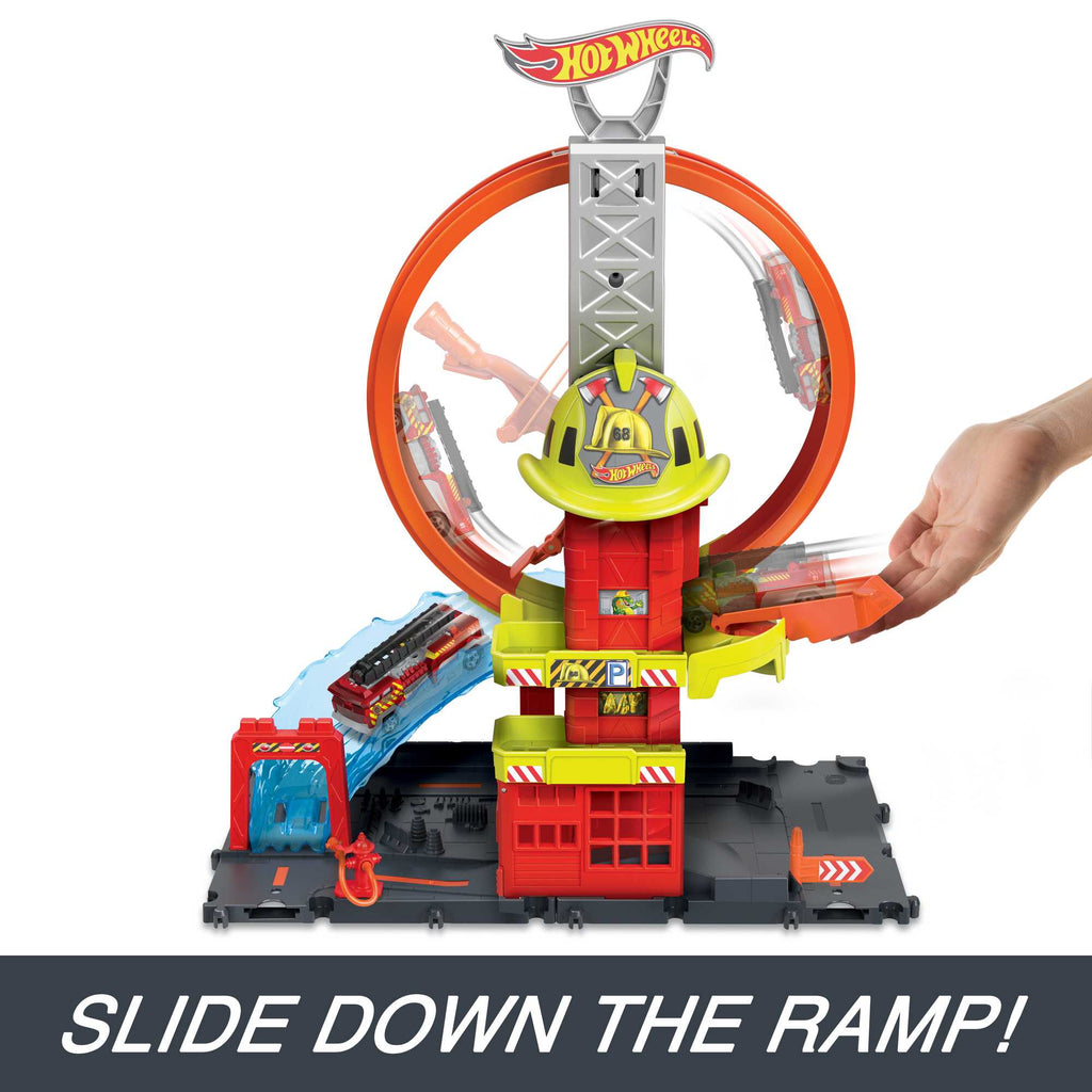 Hot Wheels City Super Loop Fire Station Playset, Track Set With 1 Toy Car