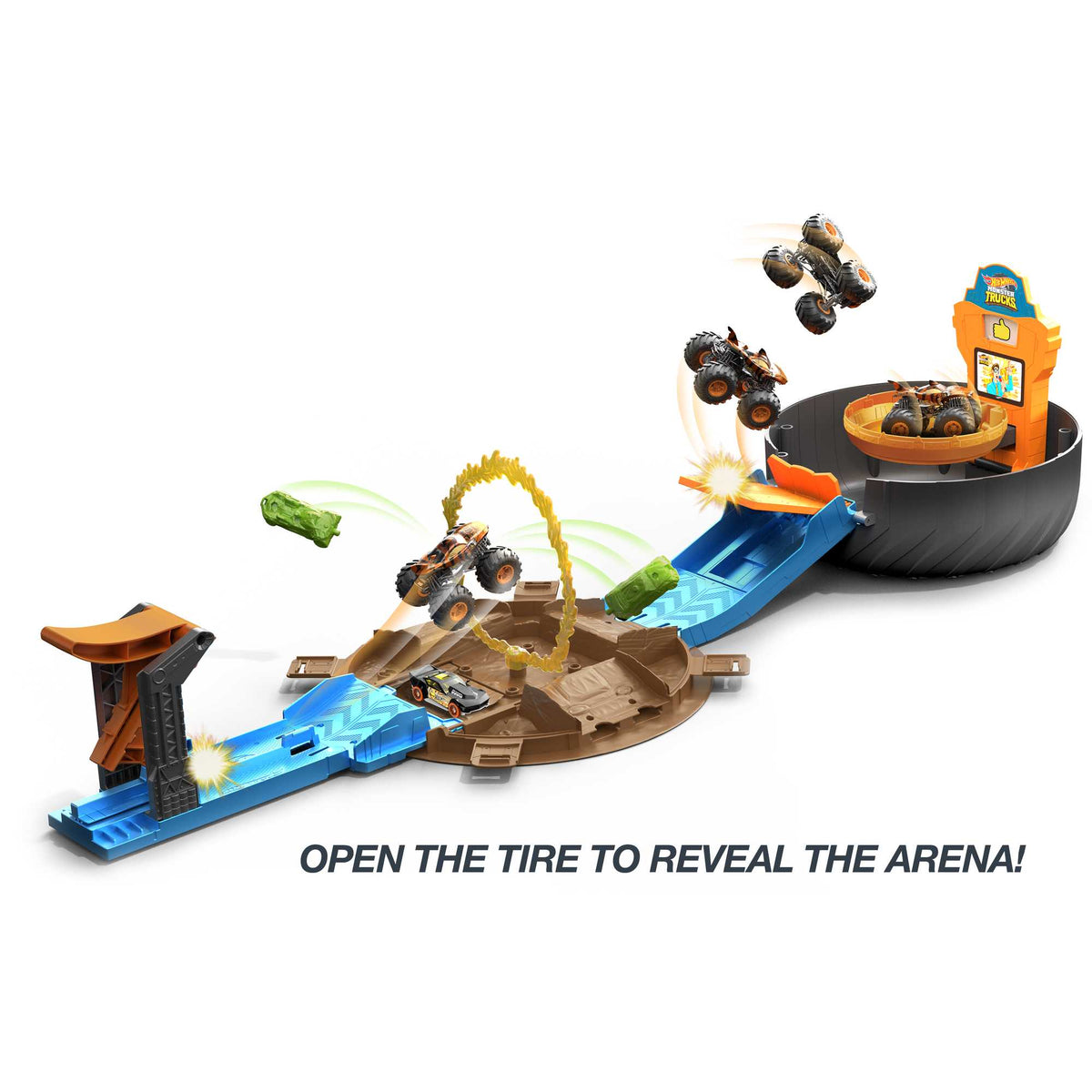 Hot Wheels Monster Trucks Stunt Tire Playset, Gift For Kids 4 To 8 Years Old