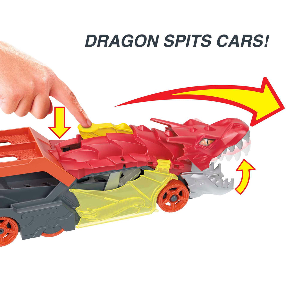 Hot Wheels City Dragon Launch Transporter, Spits Cars From Its Mouth, Gift For Kids 3 Years & Up
