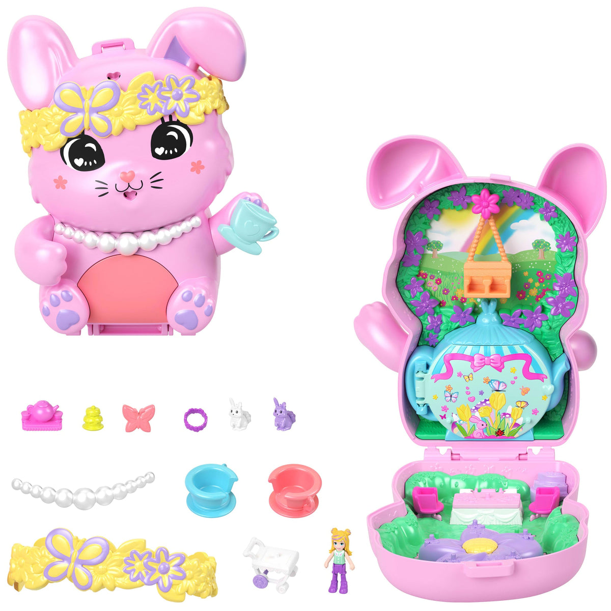 Polly Pocket Set de Juego Compacto Conejito Fiesta de Té