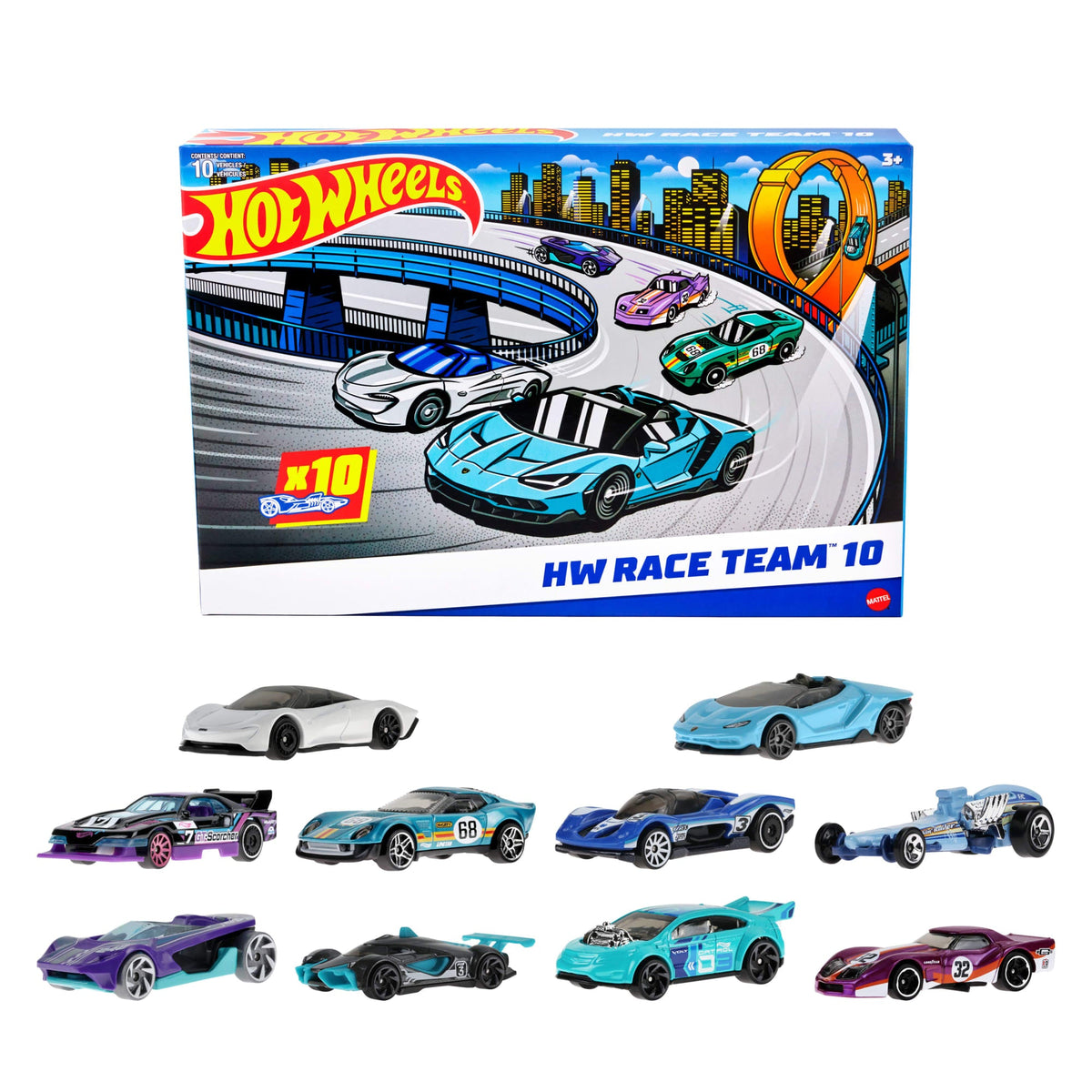 Hot Wheels-Coffret de 10 Voitures de Course