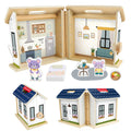 Fisher-Price Wooden On-The-Go Play House Dollhouse With 6 Play Pieces For Preschool Kids