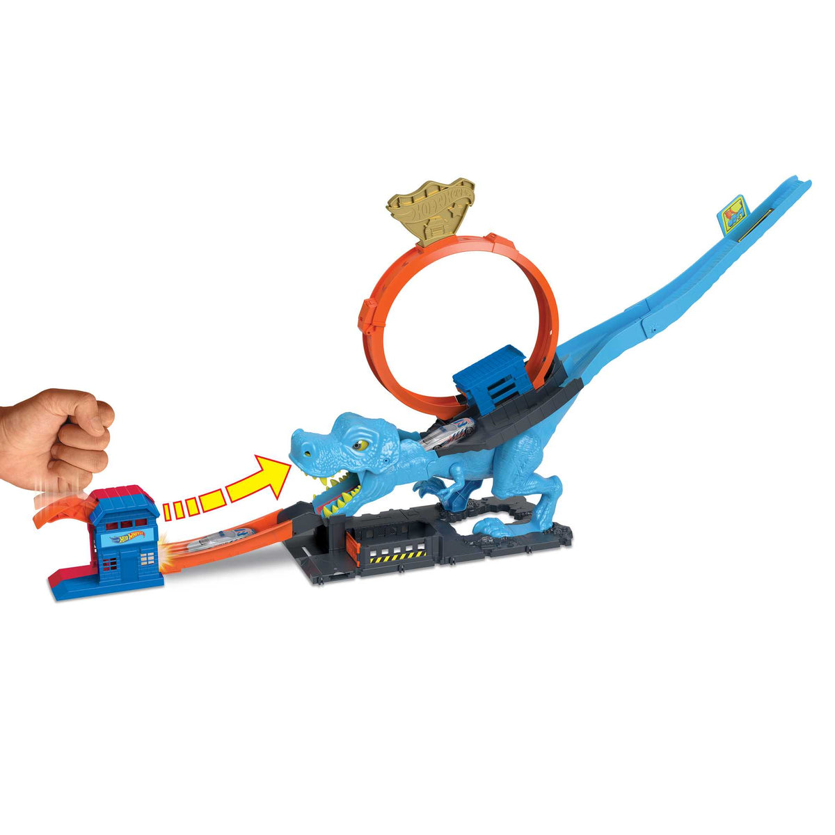 Hot Wheels City-L’Attaque du T-Rex-Coffret Looping, 1 Voiture Incluse