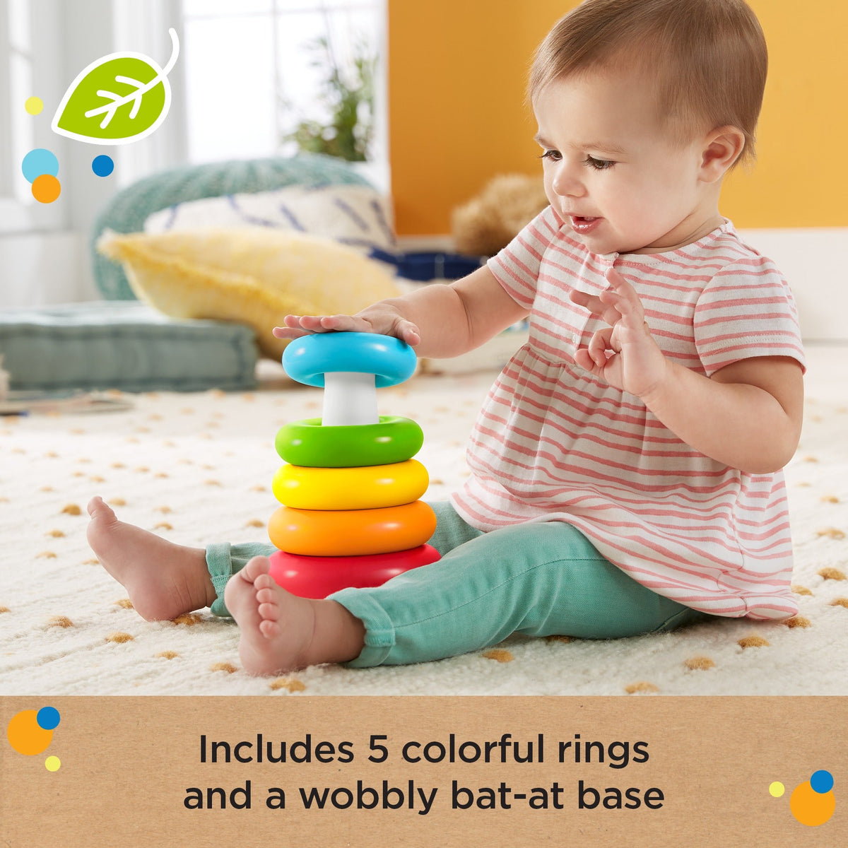 Fisher-Price Rock-A-Stack Ring Stacking Toy For infants, Made With Plant-Based Materials