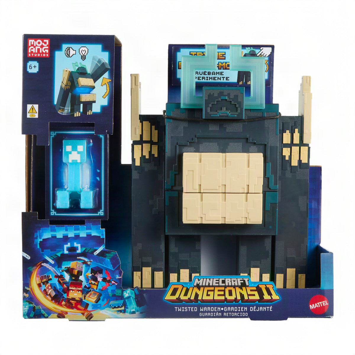 Minecraft Dungeons II Twisted Warden Figure, Lights & Sounds, Slam Attack Action & Soul Corrupted Creeper Figure