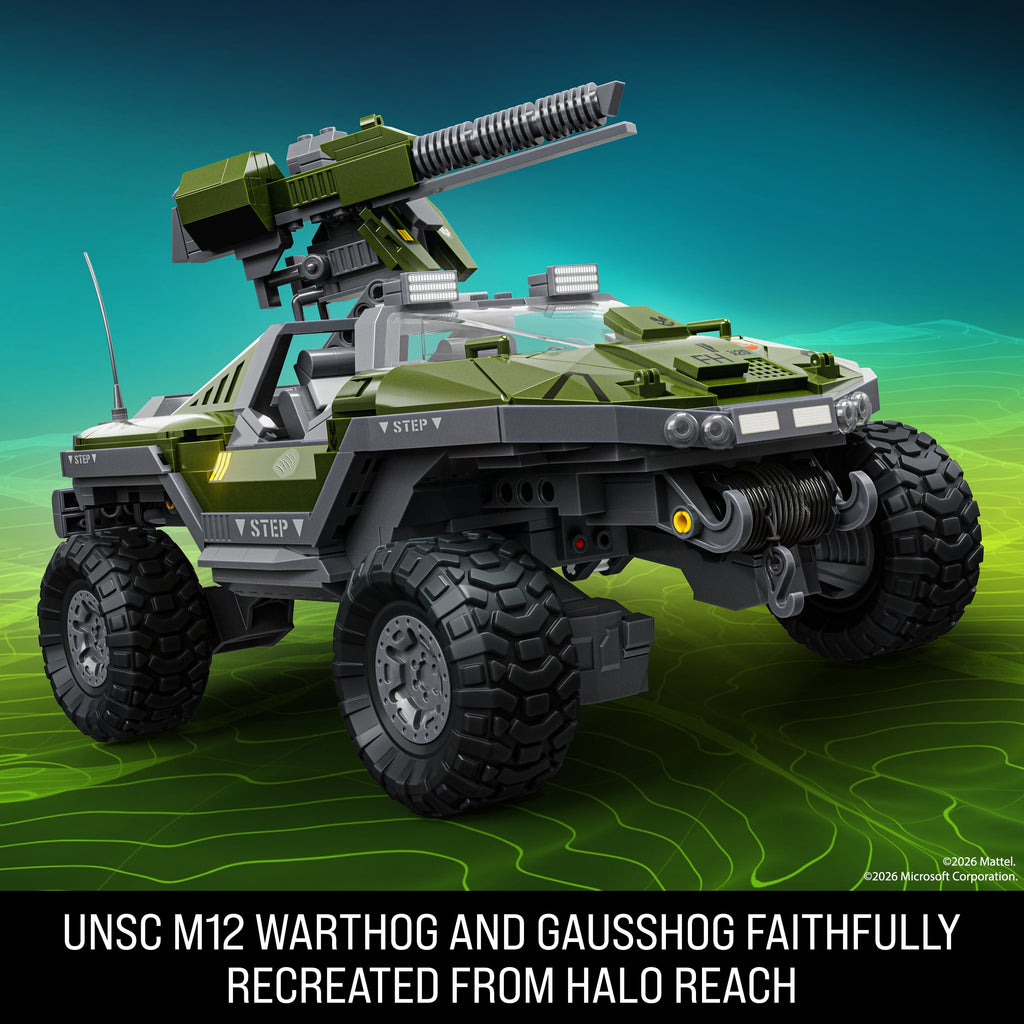 Mattel Brick Shop Hot Wheels Halo UNSC M12 Warthog Building Toy Kit (935 Pieces), For Collectors