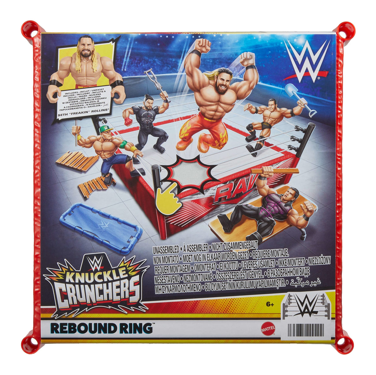 WWE Knuckle Crunchers Rebound Ring & Action Figure, Playset With Seth Rollins Mini Figure