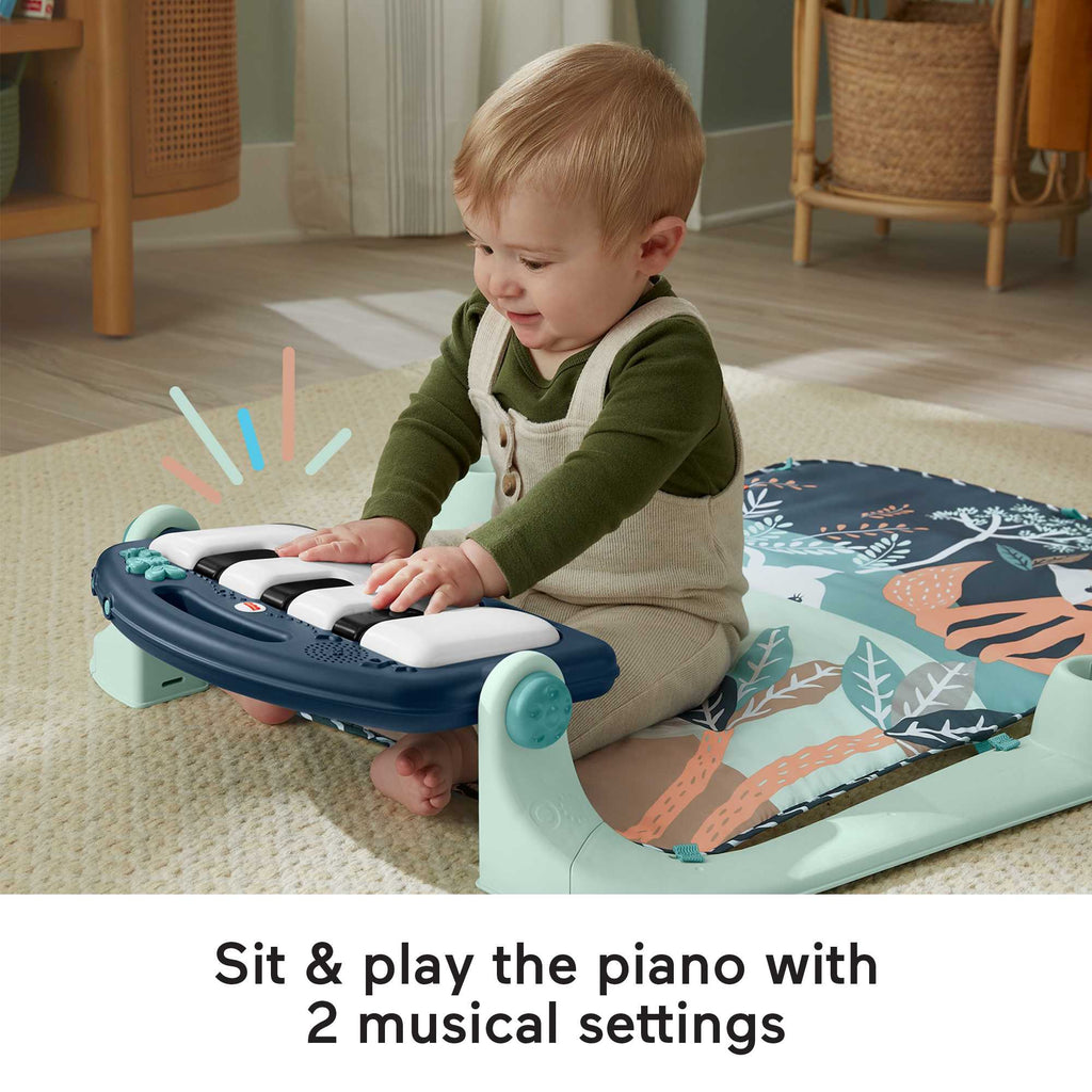 Fisher-Price Baby Gym Playmat With Kick & Play Piano And Tummy Time Toys, Navy Fawn