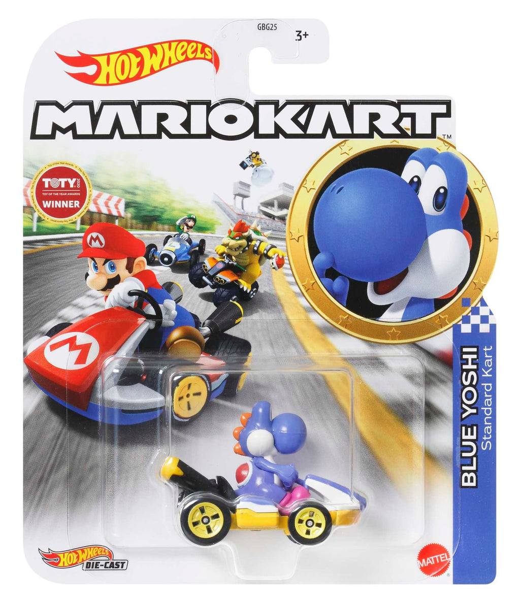 Hot Wheels Mario Kart Veículo de Brinquedo Yoshi Standard Kart Azul Escuro