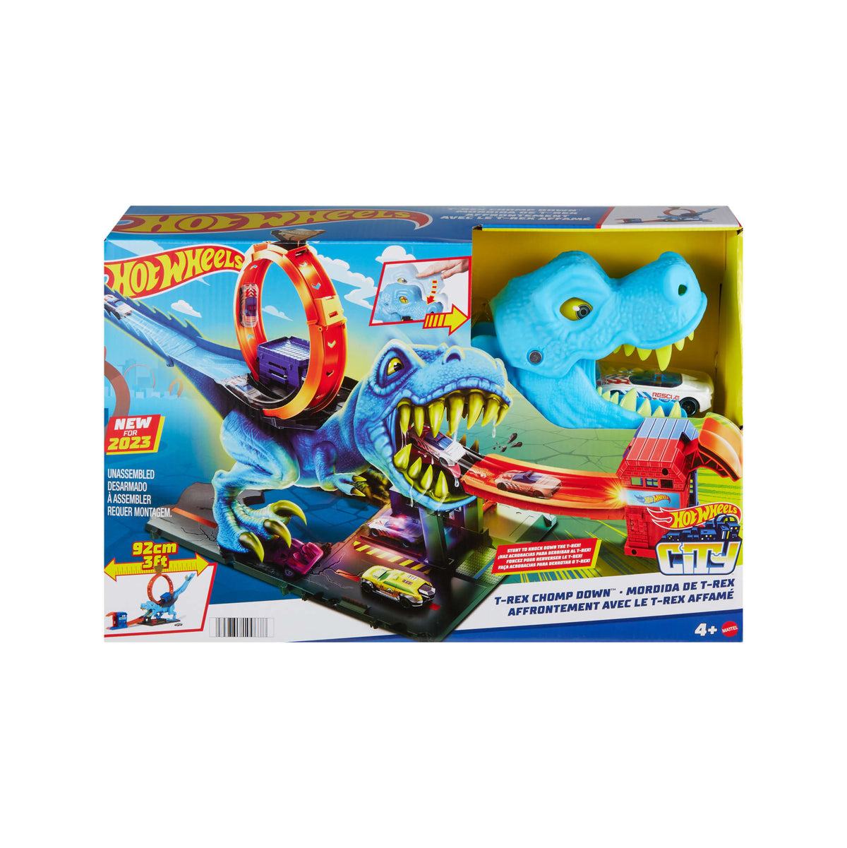 Hot Wheels City Track Set With 1 Toy Car, T-Rex Loop And Stunt Playset