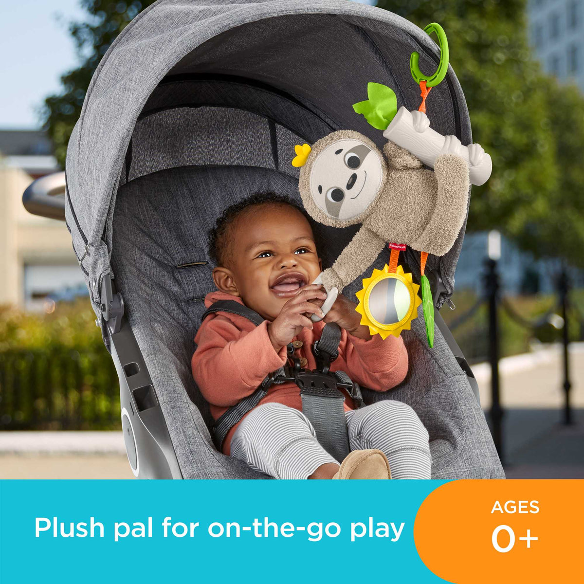 Fisher-Price Slow Much Fun Stroller Sloth Baby Toy With Sensory Details For Newborns