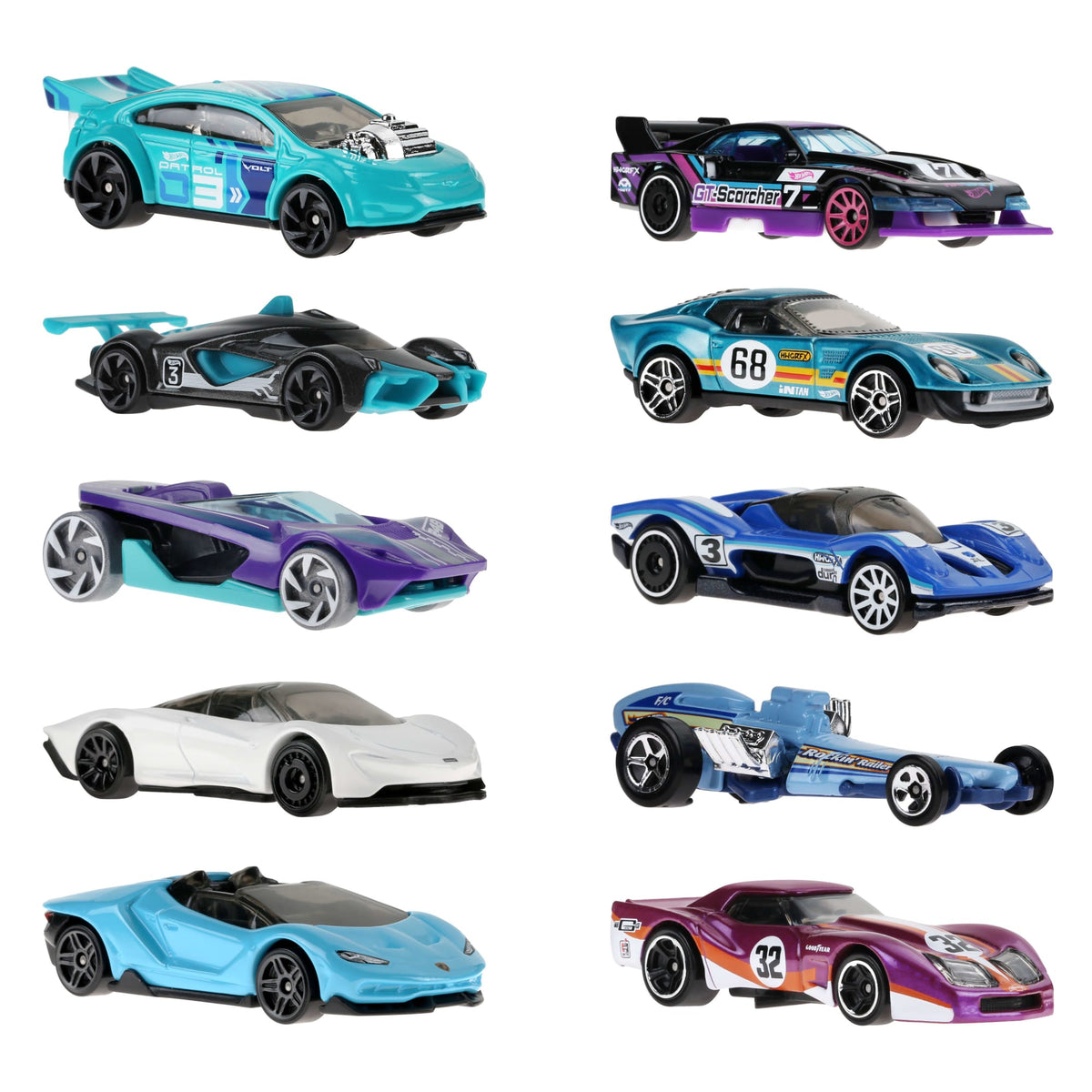 Hot Wheels-Coffret de 10 Voitures de Course