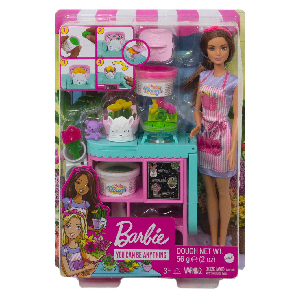 Barbie Florist Playset With Brunette Barbie Doll, Dough, Vases & More, Ages 3 & Up