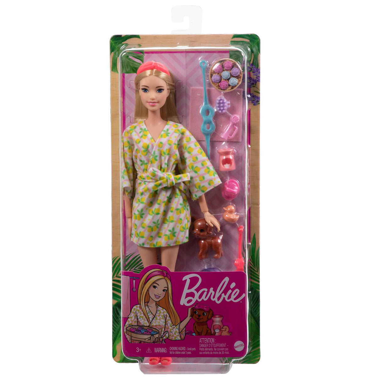 Barbie Self-Care Spa Day Possible Doll in Bathrobe With Puppy And Accessories