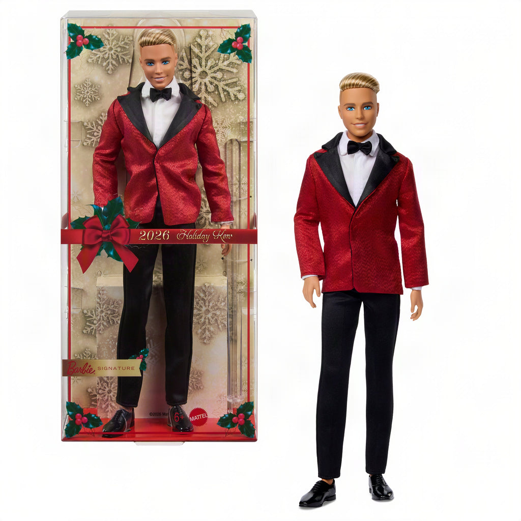 Barbie Signature 2026 Holiday Blonde Ken Collectible Fashion Doll Wearing Full Suit With Red Jacket